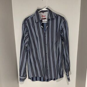 Luchiano Visconti Blue Striped Men's Shirt Long Sleeve Button Down‎ Size M